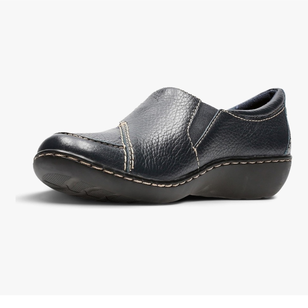 CLARKS Ashland Bend Black Leather Slip on Flat Shoes 8 $100 EUC lcsr